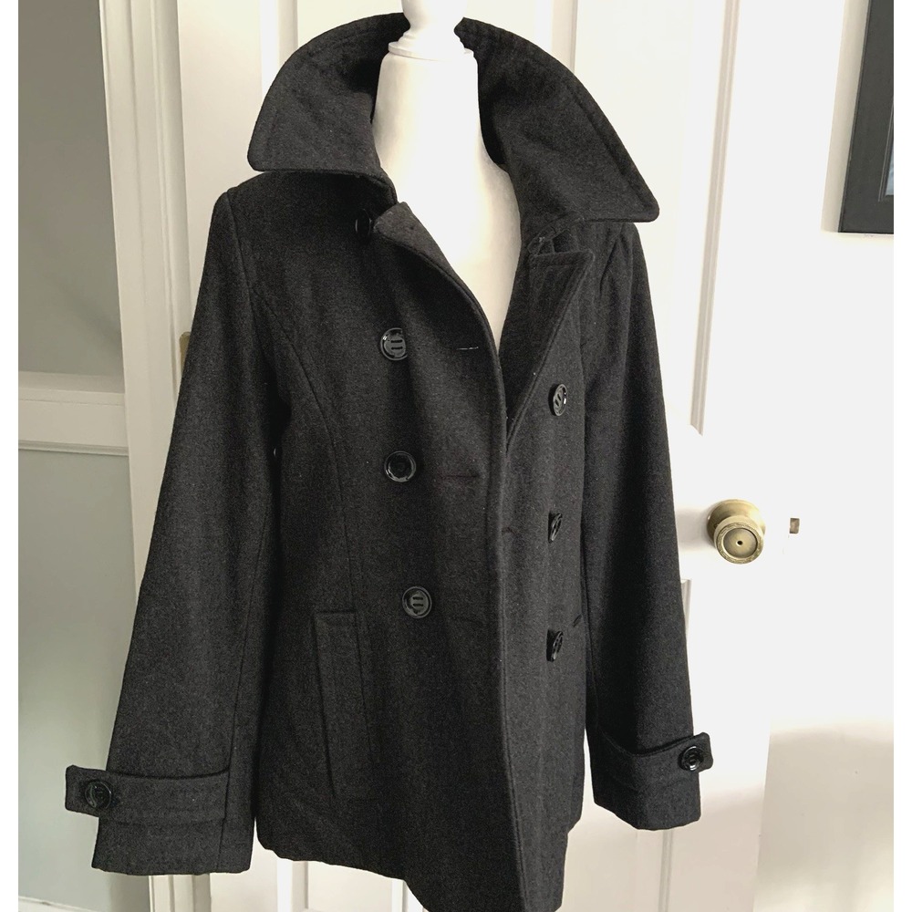 VTG Y2K Calvin Klein Wool Coat Womens 10 Peacoat Double Breasted Quilted Lining